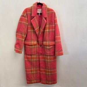 Plaid Pink Long Wool Blend Coat